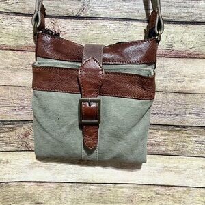 Mona B Green Canvas Small Crossbody
